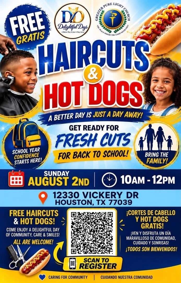 Free haircuts and hot dogs back to school event flyer