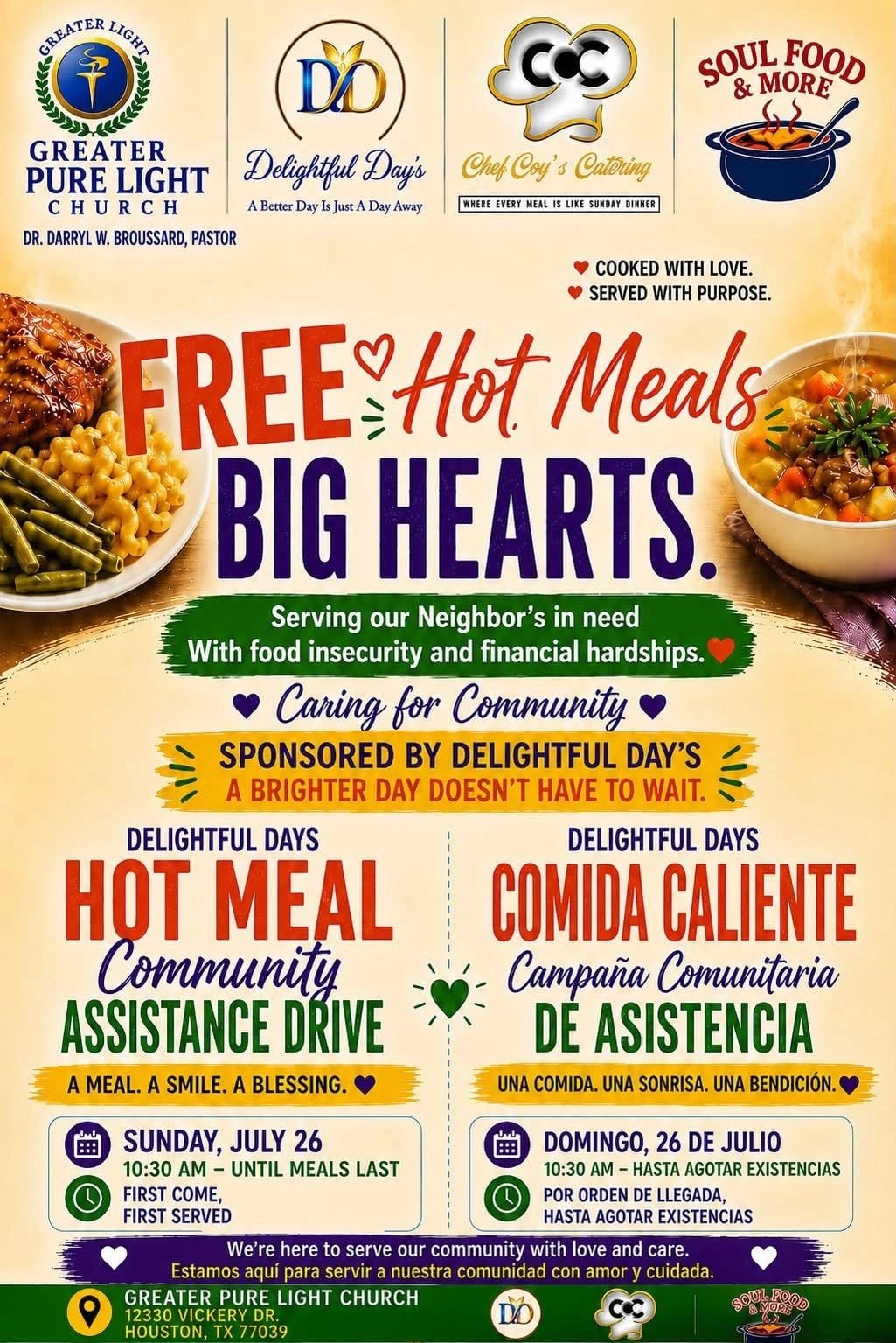 Free hot meals community assistance drive flyer